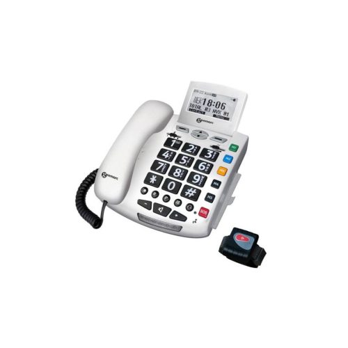 GEEMARC Serenities Segélyhívó telefon SOS segélyhívó funkció, távirányítós csuklópánt, LCD kijelző, hívószám azonosítás, kihangosítható